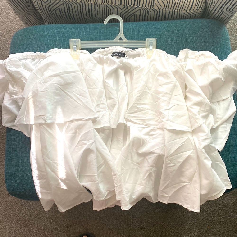 White Halter Ruffle Blouse